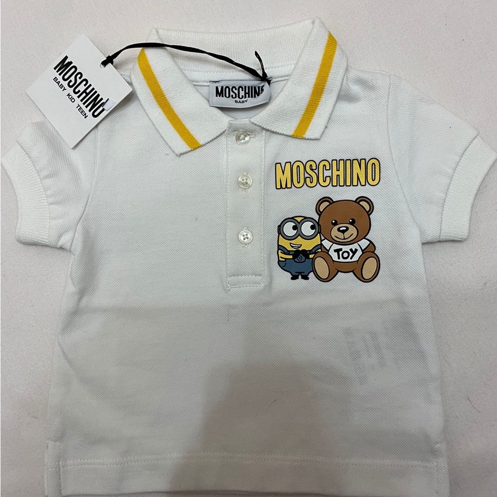 Moschino Kids Polo with Yellow Accents and Bear Design